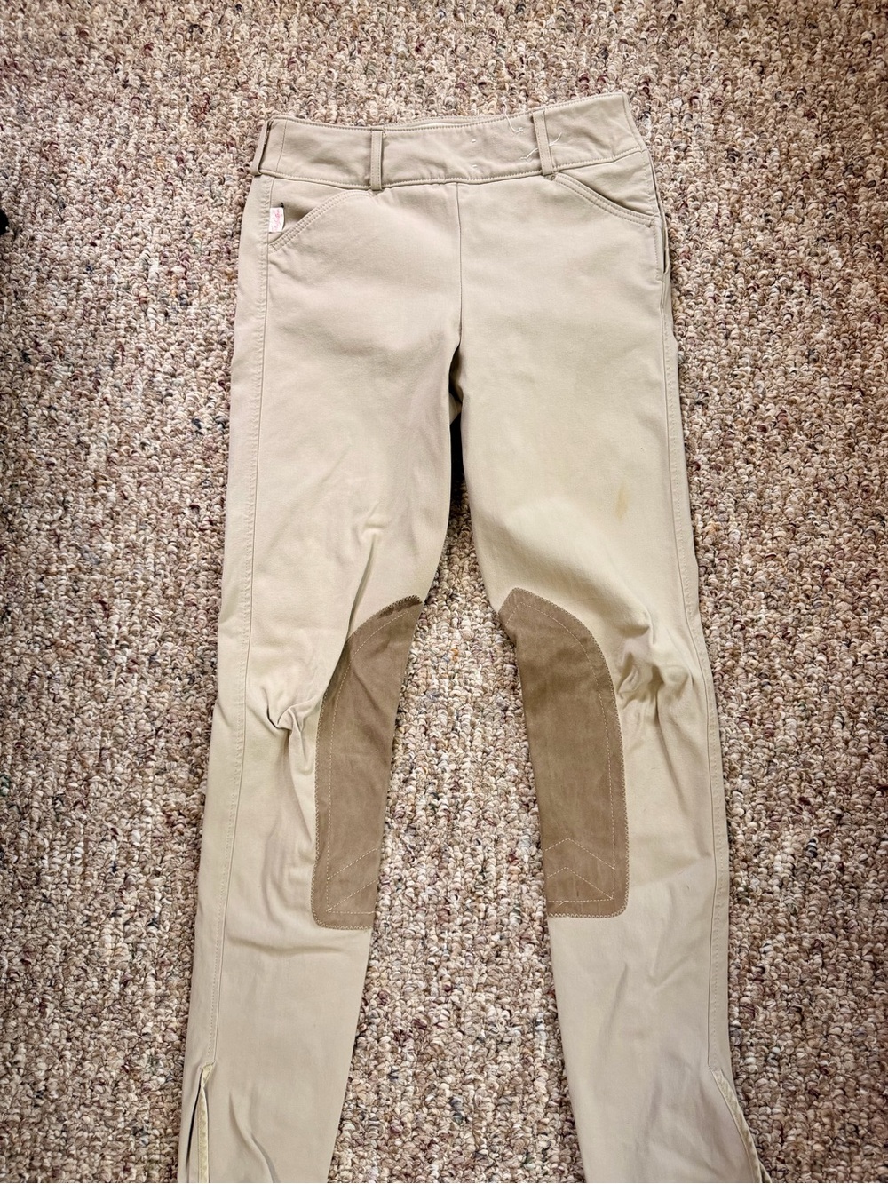 The Tailored Sportsman Beige Ankle Riding Breeches with Brown Knee Patches